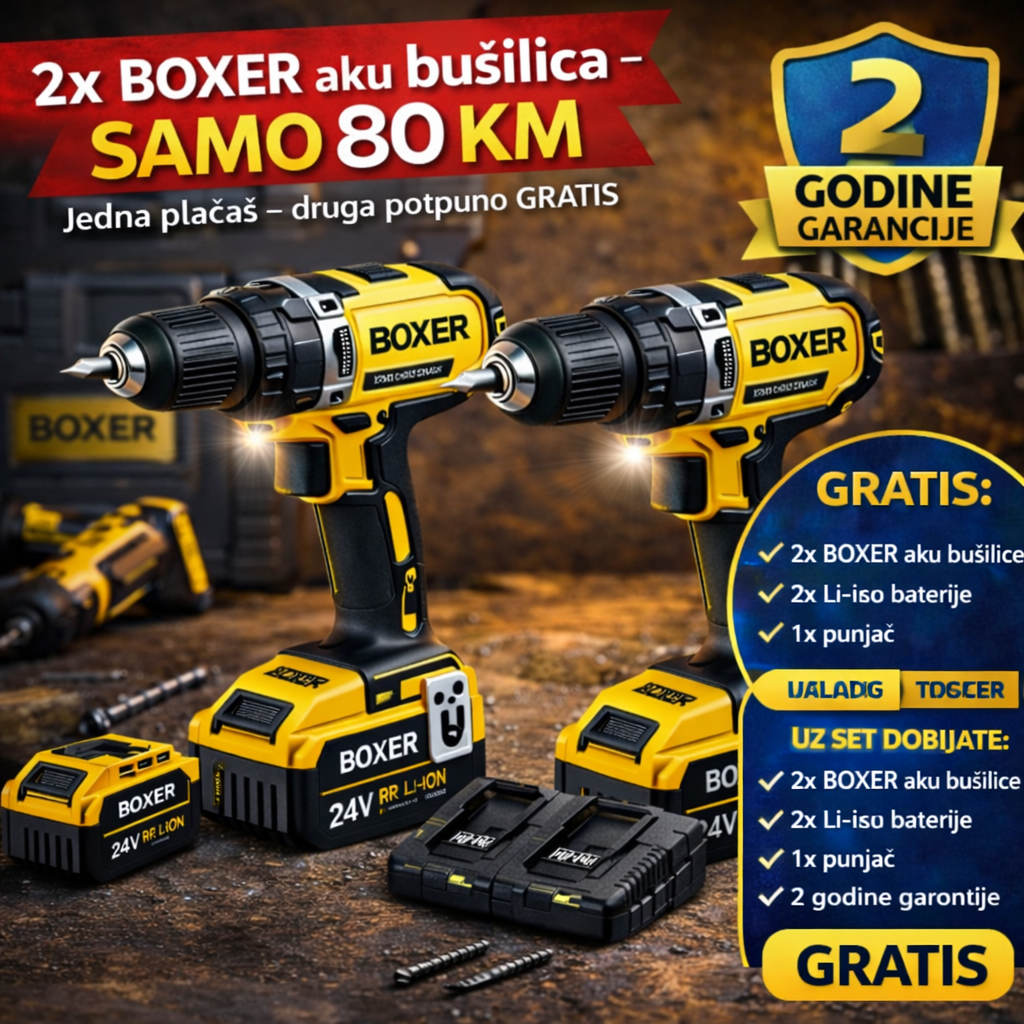 Dvije BOXER AKU BUŠILICE – SPECIJALNA PONUDA 1+1 GRATIS 🔥